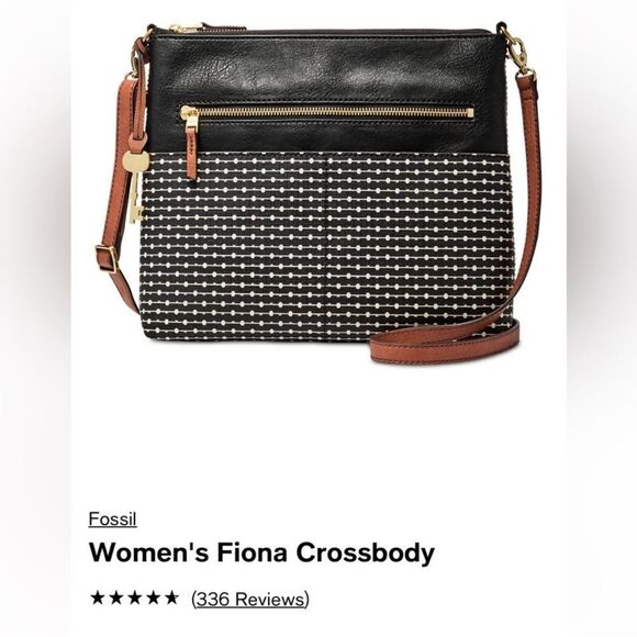 Fossil Fiona Crossbody Bag Coated Canvas Key Print Stripe Black White Brown - Picture 2 of 11